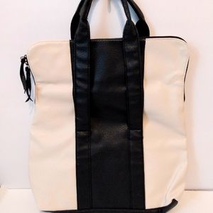 Cream Black Pebble Laptop Travel Tote Double Handle HandBag